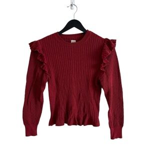 Rebecca Taylor La Vie sweater Ruffle Red S Ribbed Long Sleeves
